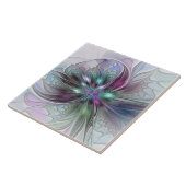 Kleurrijke Fantasy Abstract Modern Fractal Flower Tegeltje (Zijkant)