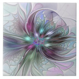 Kleurrijke Fantasy Abstract Modern Fractal Flower Tegeltje