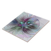Kleurrijke Fantasy Abstract Modern Fractal Flower Tegeltje (Zijkant)