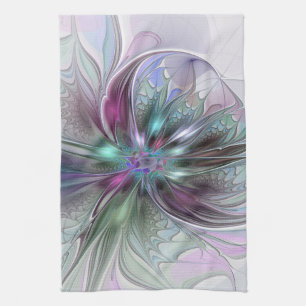 Kleurrijke Fantasy Abstract Modern Fractal Flower Theedoek