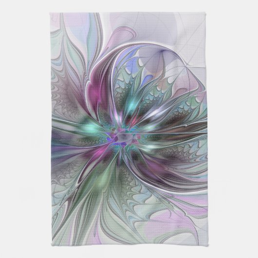 Kleurrijke Fantasy Abstract Modern Fractal Flower Theedoek (Verticaal)