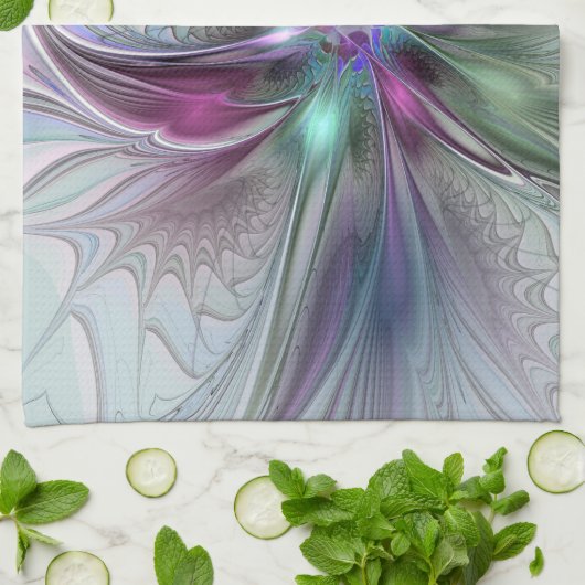 Kleurrijke Fantasy Abstract Modern Fractal Flower Theedoek (Gevouwen)