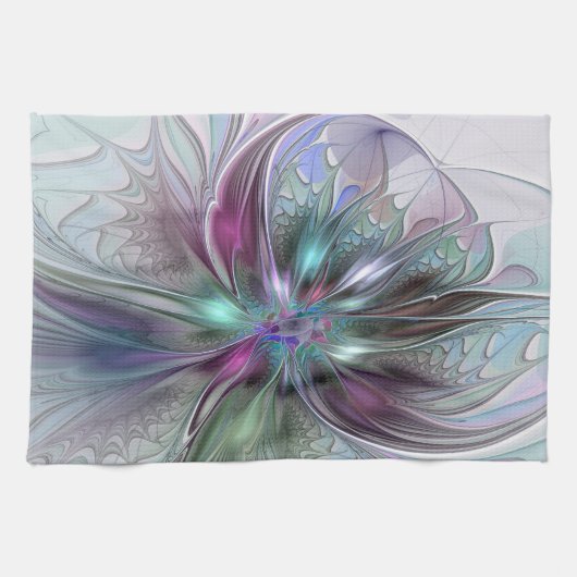 Kleurrijke Fantasy Abstract Modern Fractal Flower Theedoek (Horizontaal)
