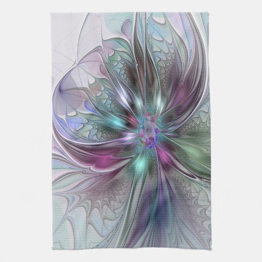 Kleurrijke Fantasy Abstract Modern Fractal Flower Theedoek (Verticaal)