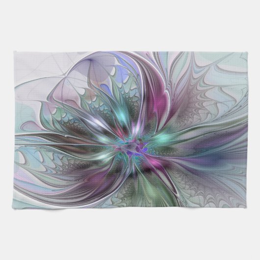 Kleurrijke Fantasy Abstract Modern Fractal Flower Theedoek (Horizontaal)