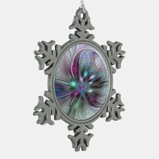 Kleurrijke Fantasy Abstract Modern Fractal Flower Tin Sneeuwvlok Ornament (Links)
