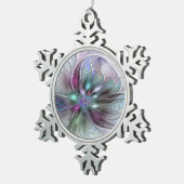 Kleurrijke Fantasy Abstract Modern Fractal Flower Tin Sneeuwvlok Ornament (Rechts)