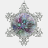 Kleurrijke Fantasy Abstract Modern Fractal Flower Tin Sneeuwvlok Ornament (Voorkant)