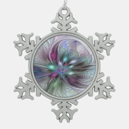 Kleurrijke Fantasy Abstract Modern Fractal Flower Tin Sneeuwvlok Ornament