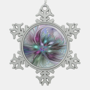 Kleurrijke Fantasy Abstract Modern Fractal Flower Tin Sneeuwvlok Ornament