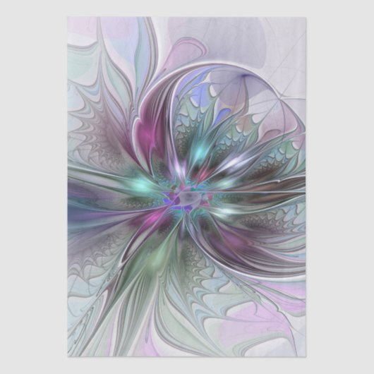 Kleurrijke Fantasy Abstract Modern Fractal Flower Tissuepapier (Voorkant)