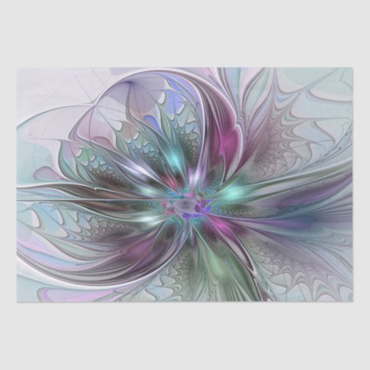 Kleurrijke Fantasy Abstract Modern Fractal Flower Tissuepapier (Voorkant)