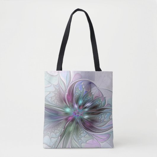 Kleurrijke Fantasy Abstract Modern Fractal Flower Tote Bag (Voorkant)