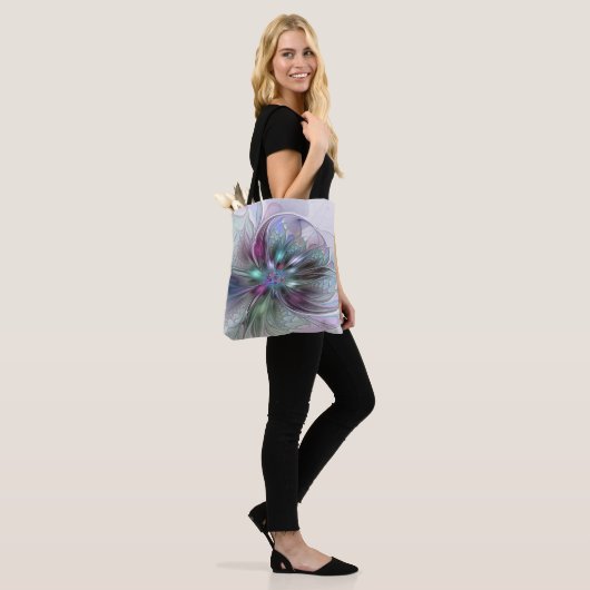 Kleurrijke Fantasy Abstract Modern Fractal Flower Tote Bag (Op model)