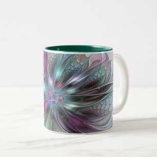 Kleurrijke Fantasy Abstract Modern Fractal Flower Tweekleurige Koffiemok