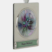 Kleurrijke Fantasy Abstract Modern Fractal Flower Verzilverd Banner Ornament (Rechts)