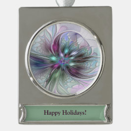 Kleurrijke Fantasy Abstract Modern Fractal Flower Verzilverd Banner Ornament