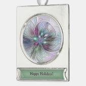 Kleurrijke Fantasy Abstract Modern Fractal Flower Verzilverd Banner Ornament (Links)