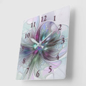 Kleurrijke Fantasy Abstract Modern Fractal Flower Vierkante Klok (Hoek)
