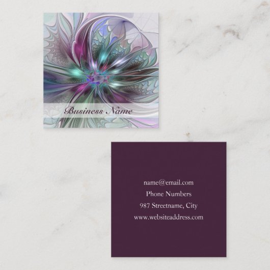 Kleurrijke Fantasy Abstract Modern Fractal Flower Vierkante Visitekaartje (Voorkant / Achterkant)