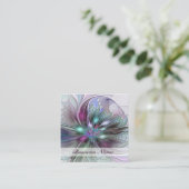 Kleurrijke Fantasy Abstract Modern Fractal Flower Vierkante Visitekaartje (Staand voorkant)