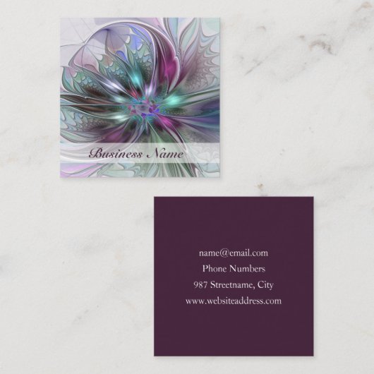 Kleurrijke Fantasy Abstract Modern Fractal Flower Vierkante Visitekaartje (Voorkant / Achterkant)