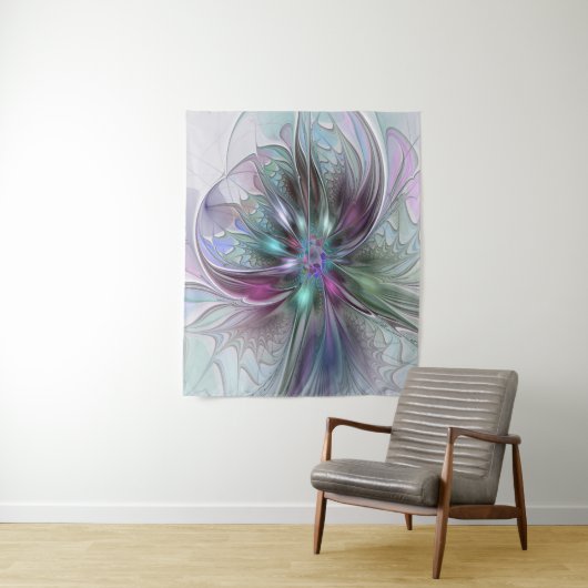 Kleurrijke Fantasy Abstract Modern Fractal Flower Wandkleed (In situ)