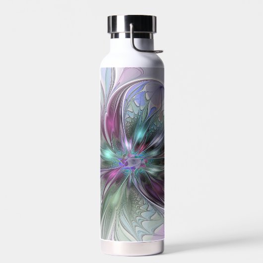 Kleurrijke Fantasy Abstract Modern Fractal Flower Waterfles (Links)