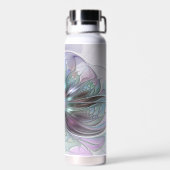 Kleurrijke Fantasy Abstract Modern Fractal Flower Waterfles (Achterkant)