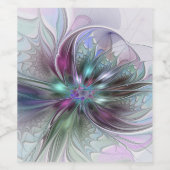 Kleurrijke Fantasy Abstract Modern Fractal Flower Wijn Etiket (Enkel label)