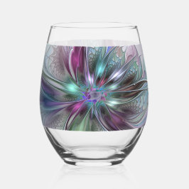 Kleurrijke Fantasy Abstract Modern Fractal Flower Wijnglas Zonder Voet