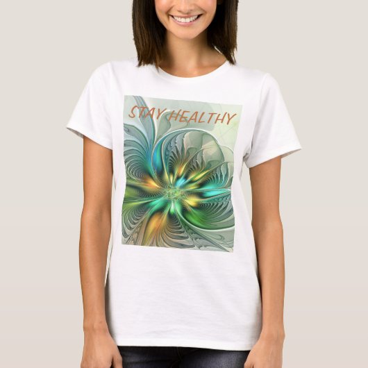 Kleurrijke Fantasy Abstracte Bloem Fractal Art Tek T-shirt (Voorkant)