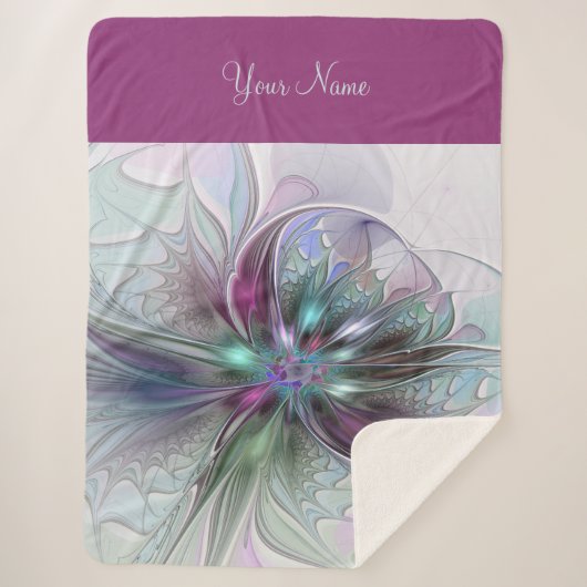 Kleurrijke Fantasy Abstracte Fractal Bloemnaam Sherpa Deken (Voorkant)