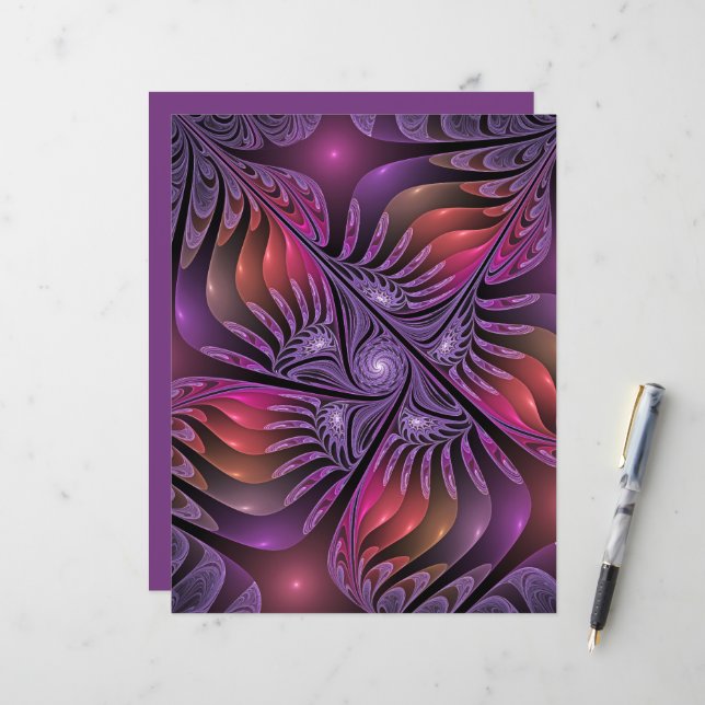 Kleurrijke Fantasy Abstracte Trippy Paarse Fractal (Voorkant / Achterkant in situ)