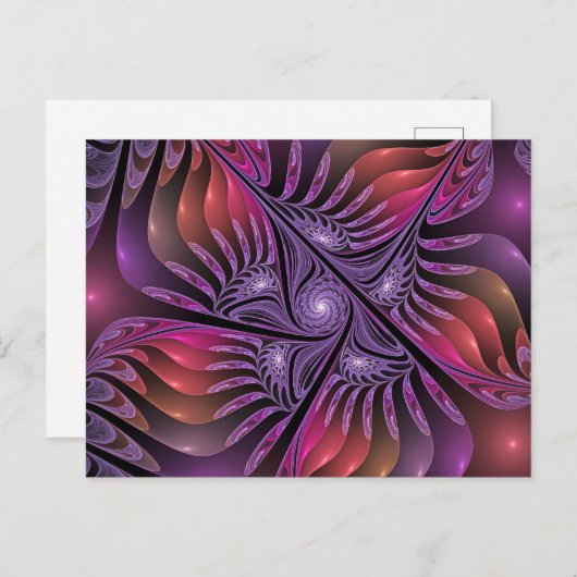 Kleurrijke Fantasy Abstracte Trippy Paarse Fractal Briefkaart (Voorkant / Achterkant)