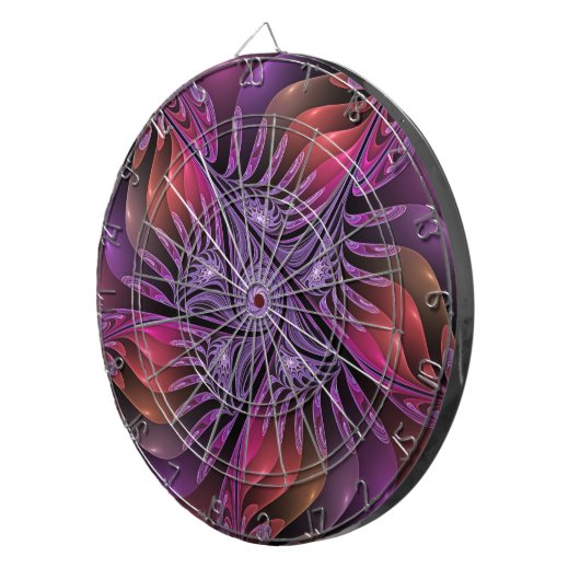 Kleurrijke Fantasy Abstracte Trippy Paarse Fractal Dartbord (Voorkant Rechts)