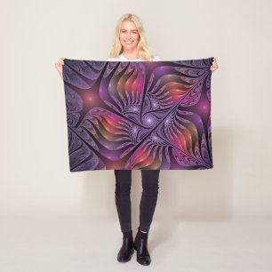 Kleurrijke Fantasy Abstracte Trippy Paarse Fractal Fleece Deken
