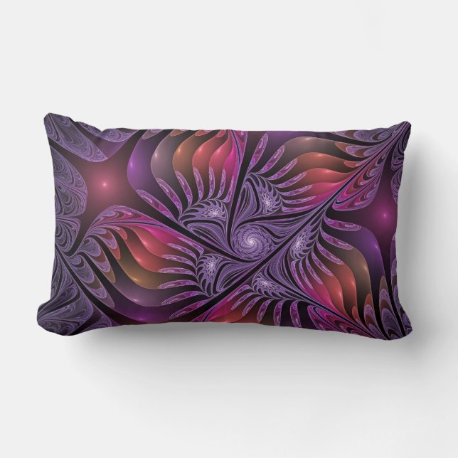 Kleurrijke Fantasy Abstracte Trippy Paarse Fractal Kussen (Voorkant)