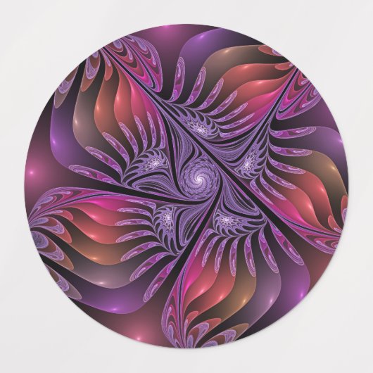 Kleurrijke Fantasy Abstracte Trippy Paarse Fractal Labels (Design 1)