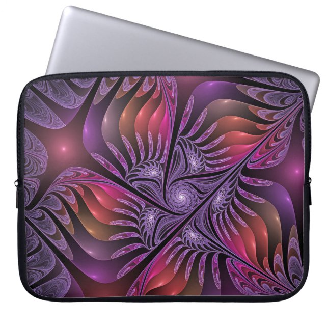 Kleurrijke Fantasy Abstracte Trippy Paarse Fractal Laptop Sleeve (Voorkant)