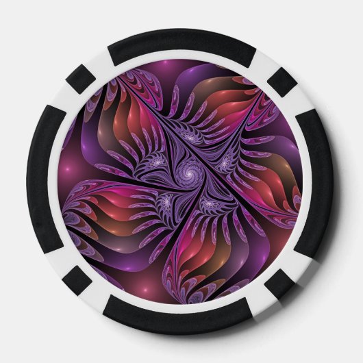 Kleurrijke Fantasy Abstracte Trippy Paarse Fractal Poker Chips (Achterkant)