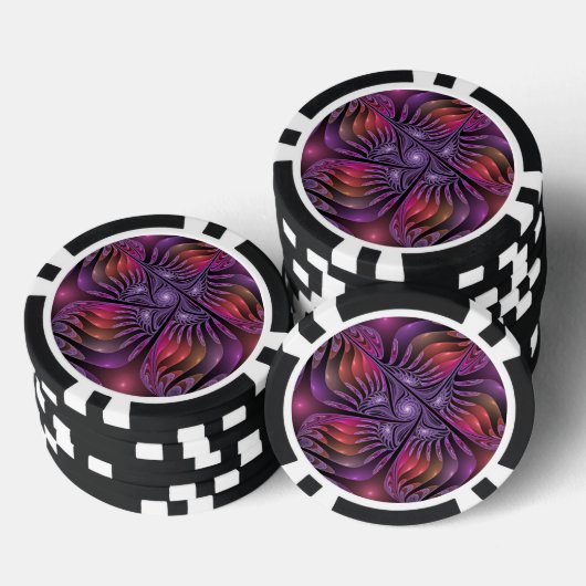 Kleurrijke Fantasy Abstracte Trippy Paarse Fractal Poker Chips (Opstapeling)