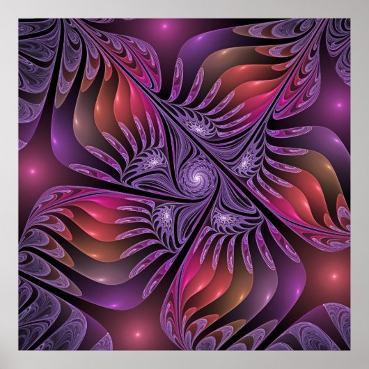 Kleurrijke Fantasy Abstracte Trippy Paarse Fractal Poster (Voorkant)