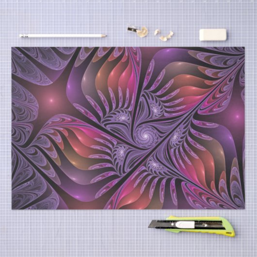 Kleurrijke Fantasy Abstracte Trippy Paarse Fractal Tissuepapier (Craft)