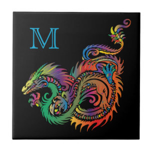 Kleurrijke Fantasy Dragon Monogram Tegeltje