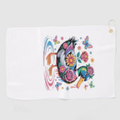 Kleurrijke Fantasy Eend met Bloemen en Vlinders Golfhanddoek (Horizontaal)