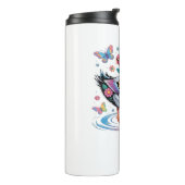 Kleurrijke Fantasy Eend met Bloemen en Vlinders Thermosbeker (Gedraaid links)