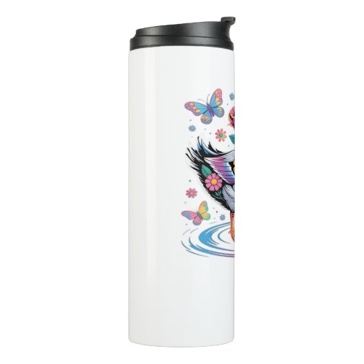 Kleurrijke Fantasy Eend met Bloemen en Vlinders Thermosbeker (Gedraaid links)