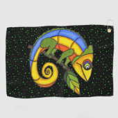 Kleurrijke Fantasy Lizard met Twig Leaf Stippen Golfhanddoek (Horizontaal)