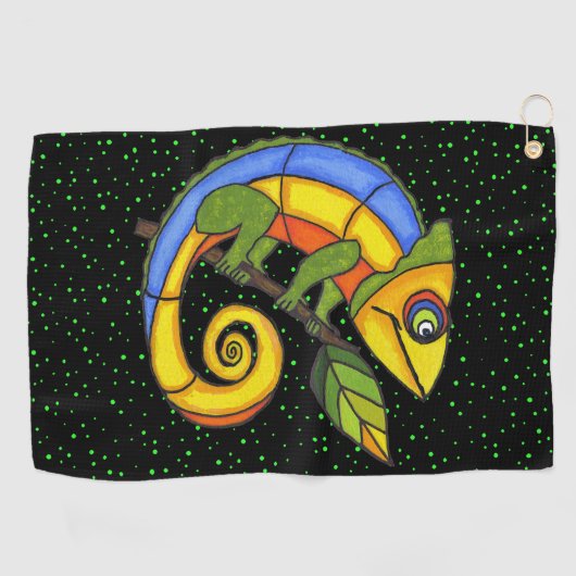 Kleurrijke Fantasy Lizard met Twig Leaf Stippen Golfhanddoek (Horizontaal)